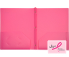 2-Pocket Plastic Folder with Fasteners, Hot Pink