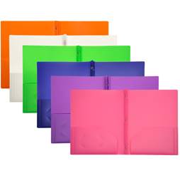 2-Pocket Plastic Folders with Fasteners, Color Pocket Folders
