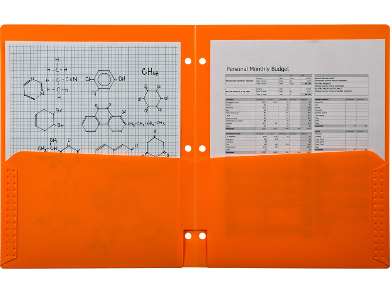 2 Pocket Plastic Folder for Binder, Orange plastic folder