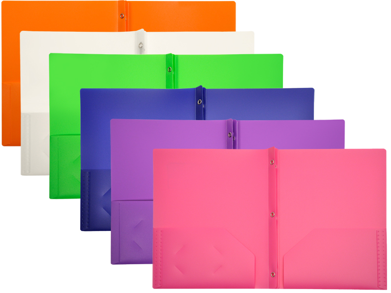 NatureTouch Two-Pocket Folders Plastic Colored Folders with 2 Pockets & 3 Prongs for 3-Ring Binders Durable Letter Size File Folders for School Supplies Home & Office 6 Pack, 6 Colors 