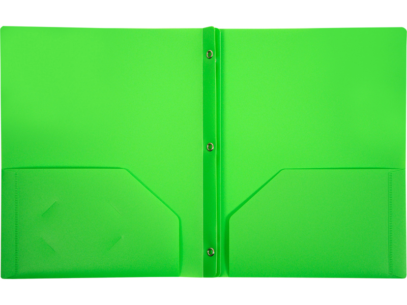 2Pocket Plastic Folder with Fasteners, Green Pocket Folder