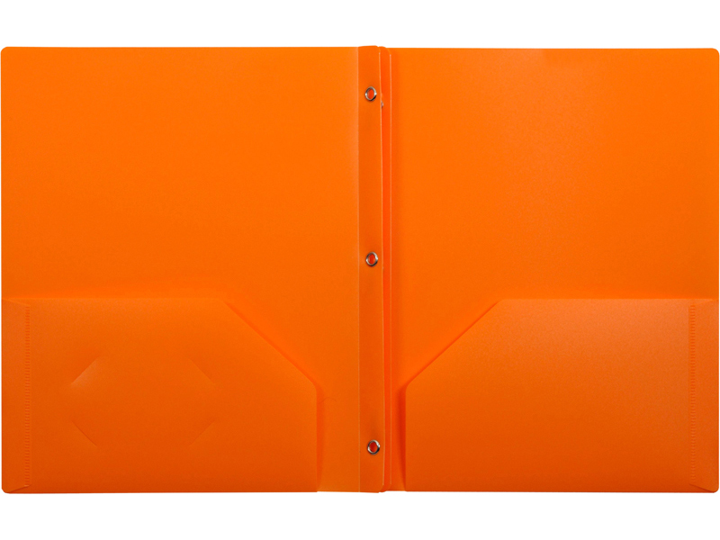 Two-Pocket Folders with Prong Fasteners Orange. 5 Each 