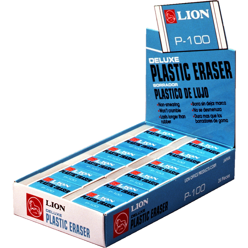 1 Pack P-100P Lion Translucent White Plastic Erasers 3 EA/Pack 