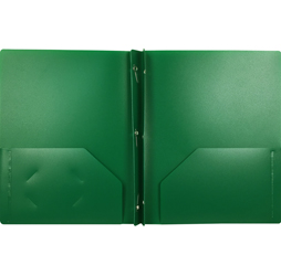 2-Pocket Plastic Folder with Fasteners, Dark Green Pocket Folder