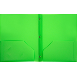 2-Pocket Plastic Folder with Fasteners, Green Pocket Folder