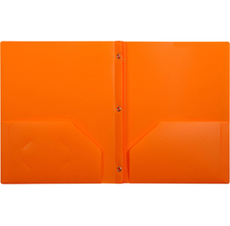2-Pocket Plastic Folder with Fasteners, Orange Pocket Folder