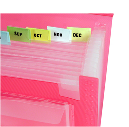 CLEAR-LINE 13-pocket Poly Expanding File, Transparent Pink