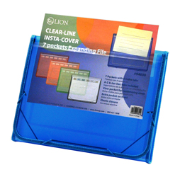 CLEAR-LINE INSTA-COVER 7-pocket Poly Expanding File, Blue